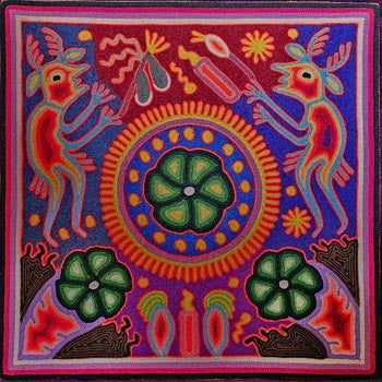 Tepehuano Yarn Painting (Shaman and Pilgrims Baptism Ceremony)